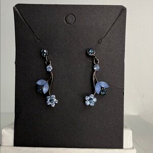 Blue / Black Floral  Pierced Earrings